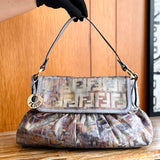 Multicolor Zucca Fabric and Lizard Embossed Leather Chef Shoulder Bag