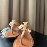 Brown Textured Leather Moore Thong Slide