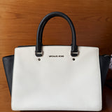 White/Black Leather Selma Satchel