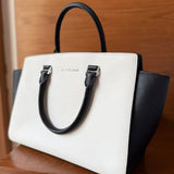 White/Black Leather Selma Satchel