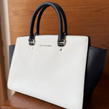White/Black Leather Selma Satchel