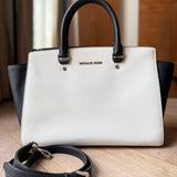 White/Black Leather Selma Satchel