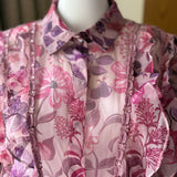 Pink Organza Floral Collared Neck Yolanthe Ruffle Shirt