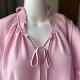 Pink Long Sleeve Oversized Tie Ruffle Neck Blouse