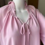 Pink Long Sleeve Oversized Tie Ruffle Neck Blouse