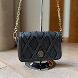 Tory Burch Black Leather and Suede Patchwork Robinson Chain Shoulder Bag
