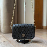 Tory Burch Black Leather and Suede Patchwork Robinson Chain Shoulder Bag