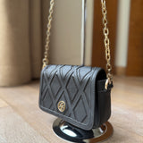 Tory Burch Black Leather and Suede Patchwork Robinson Chain Shoulder Bag