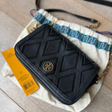 Tory Burch Black Leather and Suede Patchwork Robinson Chain Shoulder Bag