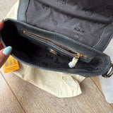 Tory Burch Black Leather and Suede Patchwork Robinson Chain Shoulder Bag