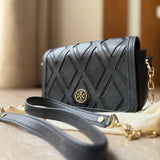 Tory Burch Black Leather and Suede Patchwork Robinson Chain Shoulder Bag