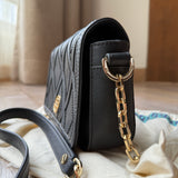 Tory Burch Black Leather and Suede Patchwork Robinson Chain Shoulder Bag