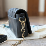 Tory Burch Black Leather and Suede Patchwork Robinson Chain Shoulder Bag