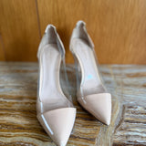 Beige Patent Leather and PVC Plexi Pumps