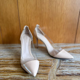 Beige Patent Leather and PVC Plexi Pumps
