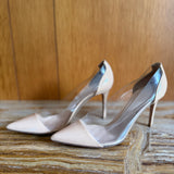 Beige Patent Leather and PVC Plexi Pumps