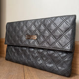 Dark Grey Quilted Leather Folded Clutch