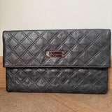 Dark Grey Quilted Leather Folded Clutch