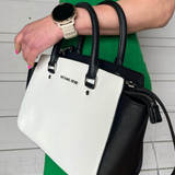White/Black Leather Selma Satchel