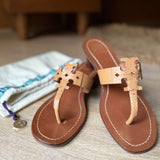 Brown Textured Leather Moore Thong Slide
